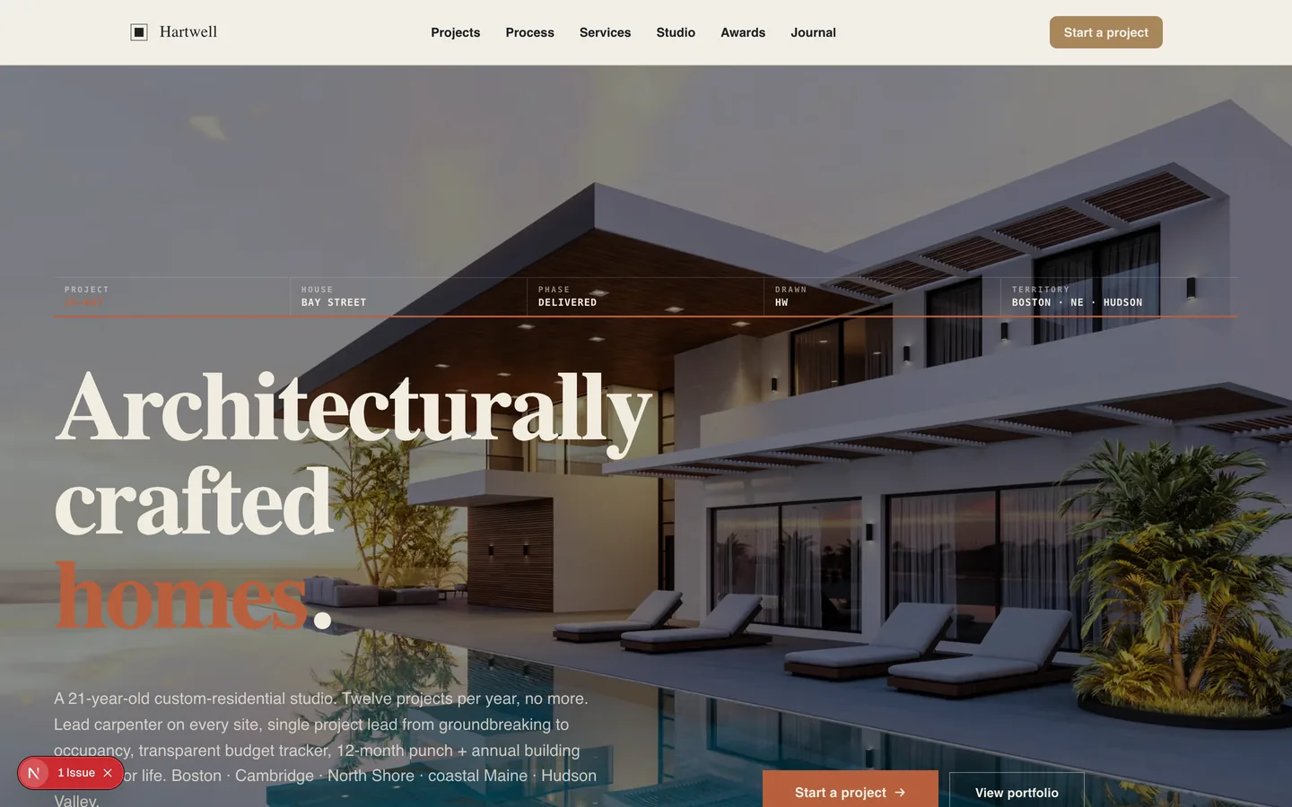 Hartwell Homes homepage hero — Architecturally crafted homes